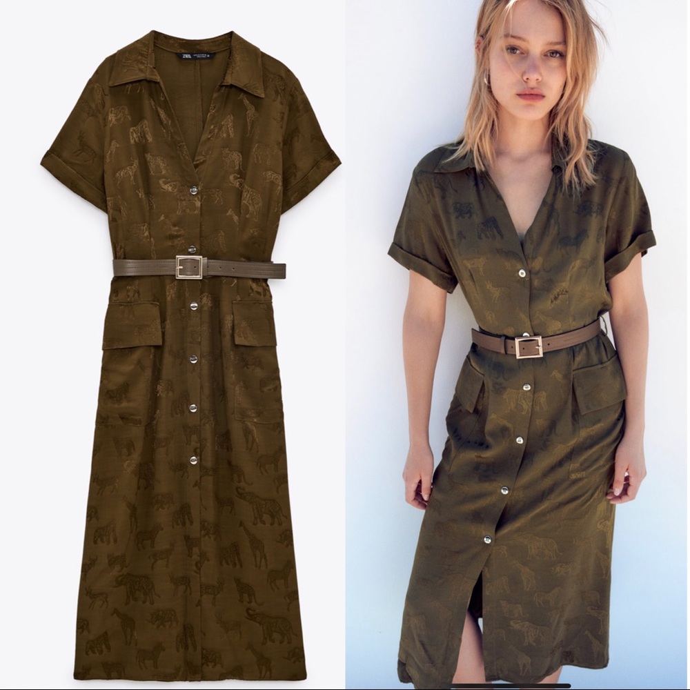 Zara Olive Green Shirt Dress with Belt